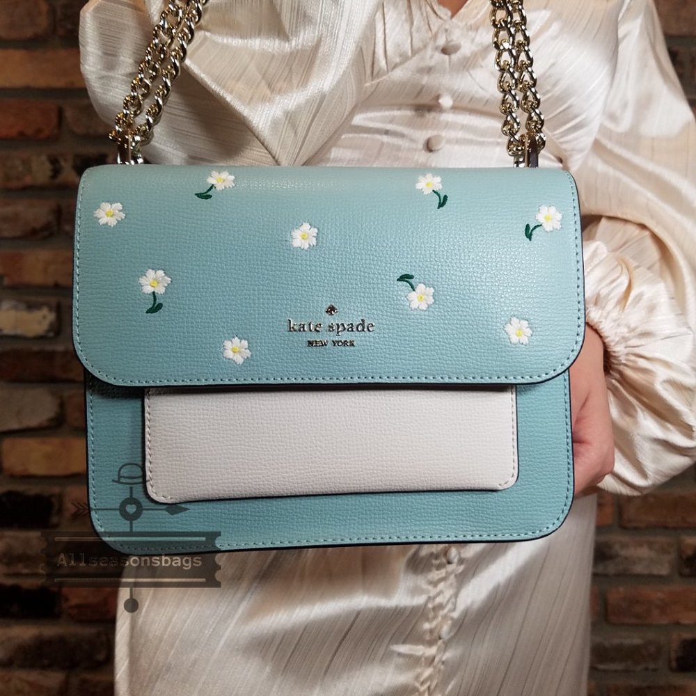 AUTHENTIC Kate Spade Remi Embroidered Lea Aphrodite Green Spring Flap CROSSBODY